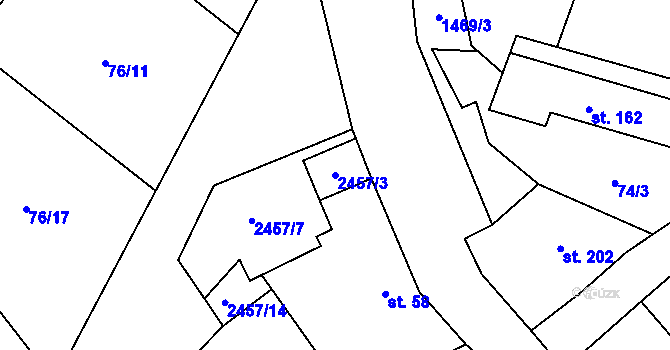 Parcela st. 2457/3 v KÚ Malý Bor, Katastrální mapa