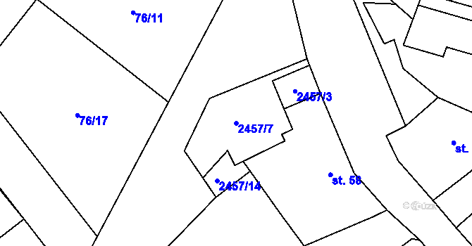 Parcela st. 2457/7 v KÚ Malý Bor, Katastrální mapa