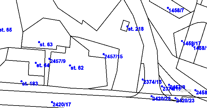 Parcela st. 2457/15 v KÚ Malý Bor, Katastrální mapa