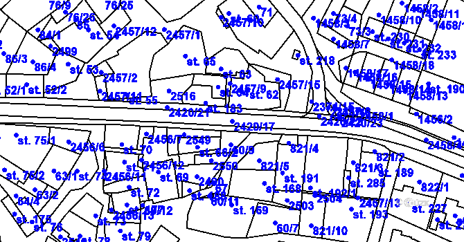Parcela st. 2420/17 v KÚ Malý Bor, Katastrální mapa