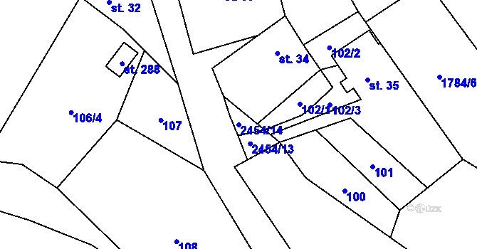 Parcela st. 2454/14 v KÚ Malý Bor, Katastrální mapa