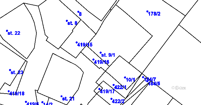 Parcela st. 9/1 v KÚ Malý Jeníkov, Katastrální mapa