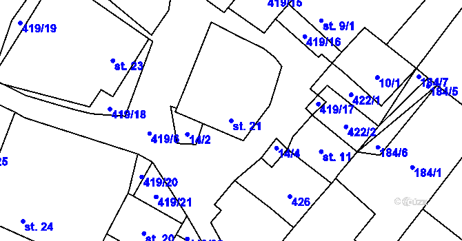 Parcela st. 21 v KÚ Malý Jeníkov, Katastrální mapa