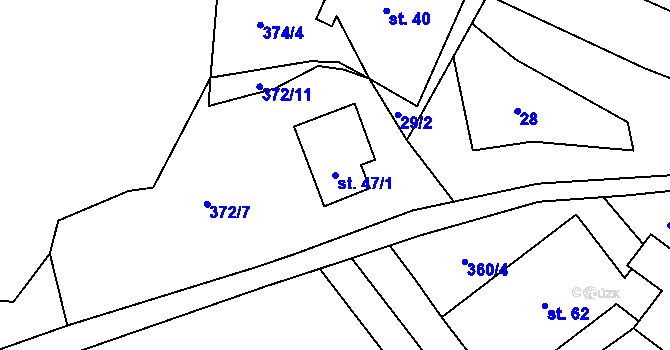 Parcela st. 47/1 v KÚ Malý Jeníkov, Katastrální mapa
