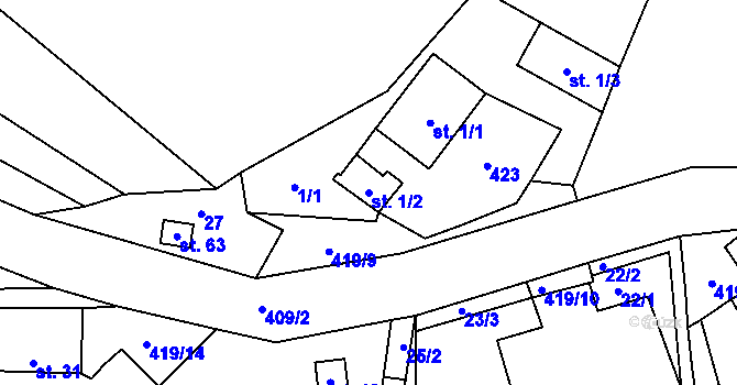 Parcela st. 1/2 v KÚ Malý Jeníkov, Katastrální mapa