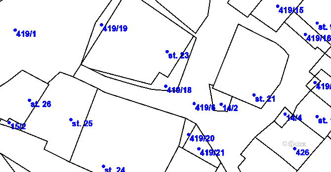 Parcela st. 419/18 v KÚ Malý Jeníkov, Katastrální mapa