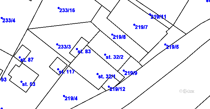 Parcela st. 32/2 v KÚ Malý Pěčín, Katastrální mapa