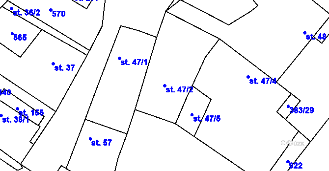 Parcela st. 47/2 v KÚ Jelenice u Mělníka, Katastrální mapa