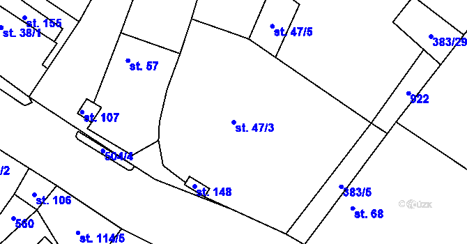 Parcela st. 47/3 v KÚ Jelenice u Mělníka, Katastrální mapa