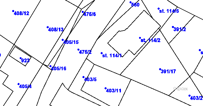 Parcela st. 114/1 v KÚ Jelenice u Mělníka, Katastrální mapa
