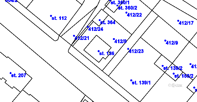 Parcela st. 136 v KÚ Jelenice u Mělníka, Katastrální mapa