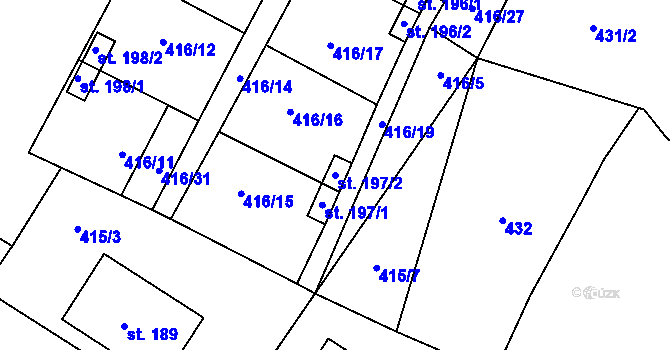 Parcela st. 197/2 v KÚ Jelenice u Mělníka, Katastrální mapa
