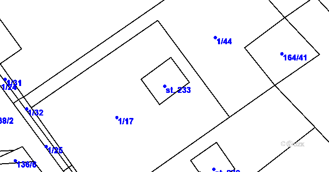 Parcela st. 233 v KÚ Jelenice u Mělníka, Katastrální mapa