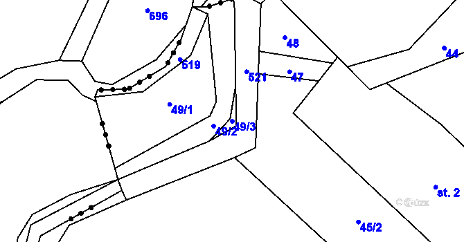 Parcela st. 49/3 v KÚ Jelenice u Mělníka, Katastrální mapa