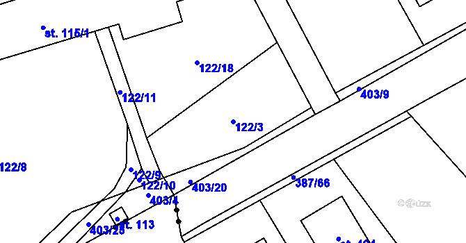 Parcela st. 122/3 v KÚ Jelenice u Mělníka, Katastrální mapa