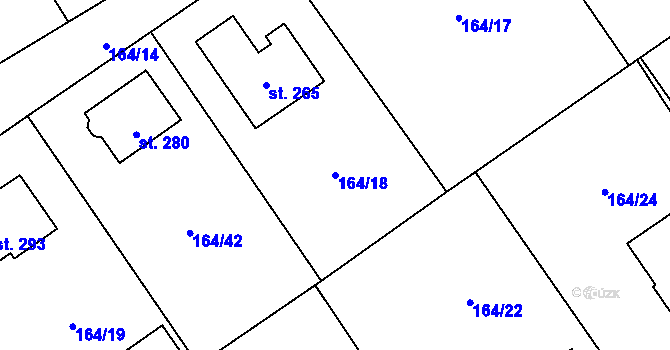 Parcela st. 164/18 v KÚ Jelenice u Mělníka, Katastrální mapa