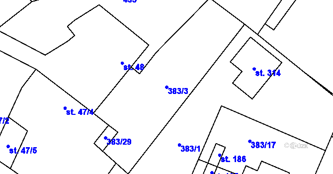 Parcela st. 383/3 v KÚ Jelenice u Mělníka, Katastrální mapa