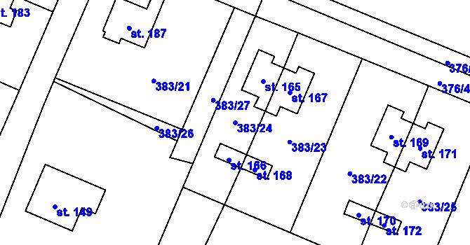 Parcela st. 383/24 v KÚ Jelenice u Mělníka, Katastrální mapa