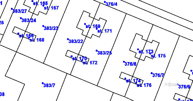 Parcela st. 383/25 v KÚ Jelenice u Mělníka, Katastrální mapa
