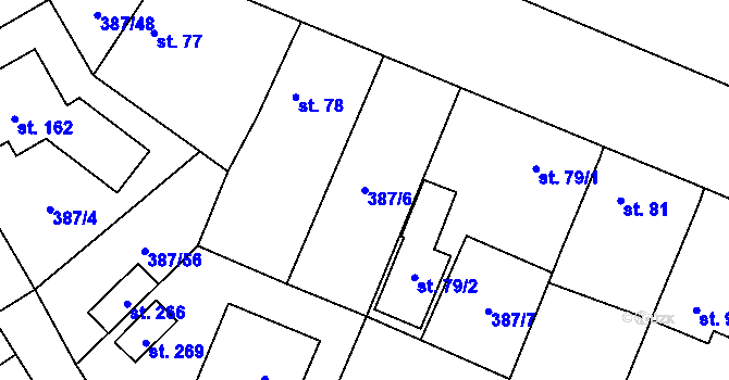 Parcela st. 387/6 v KÚ Jelenice u Mělníka, Katastrální mapa