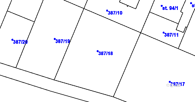 Parcela st. 387/18 v KÚ Jelenice u Mělníka, Katastrální mapa