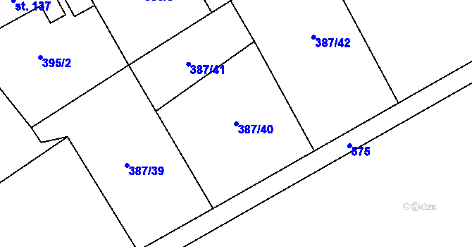 Parcela st. 387/40 v KÚ Jelenice u Mělníka, Katastrální mapa