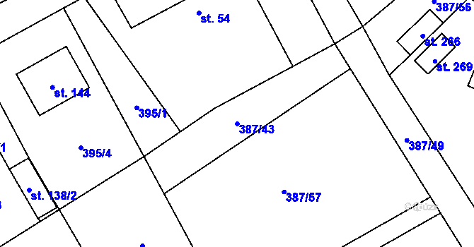 Parcela st. 387/43 v KÚ Jelenice u Mělníka, Katastrální mapa