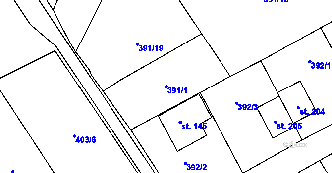 Parcela st. 391/1 v KÚ Jelenice u Mělníka, Katastrální mapa