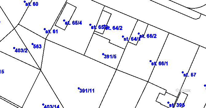 Parcela st. 391/5 v KÚ Jelenice u Mělníka, Katastrální mapa