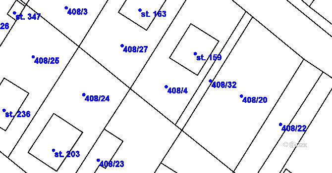 Parcela st. 408/4 v KÚ Jelenice u Mělníka, Katastrální mapa
