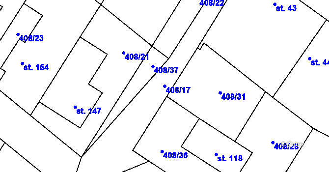 Parcela st. 408/17 v KÚ Jelenice u Mělníka, Katastrální mapa