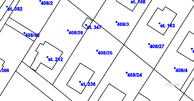 Parcela st. 408/25 v KÚ Jelenice u Mělníka, Katastrální mapa