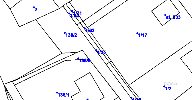 Parcela st. 1/25 v KÚ Jelenice u Mělníka, Katastrální mapa