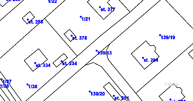 Parcela st. 139/13 v KÚ Jelenice u Mělníka, Katastrální mapa