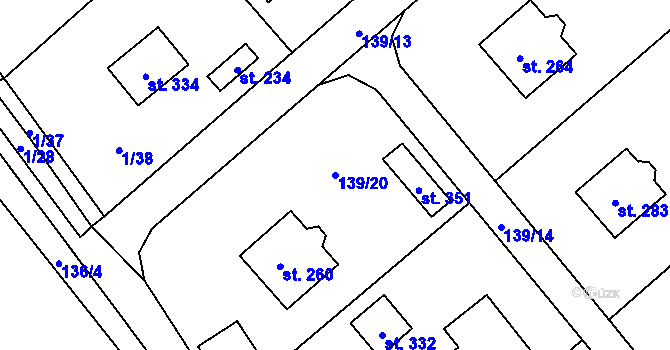 Parcela st. 139/20 v KÚ Jelenice u Mělníka, Katastrální mapa