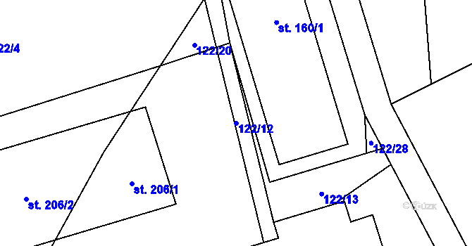 Parcela st. 122/12 v KÚ Jelenice u Mělníka, Katastrální mapa