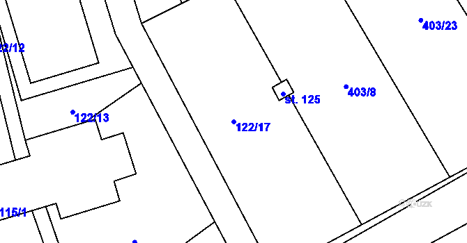 Parcela st. 122/17 v KÚ Jelenice u Mělníka, Katastrální mapa