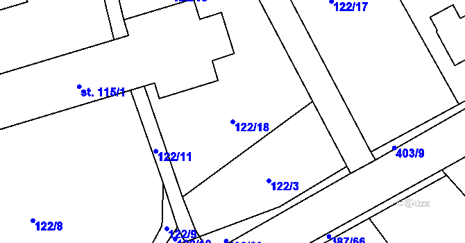 Parcela st. 122/18 v KÚ Jelenice u Mělníka, Katastrální mapa