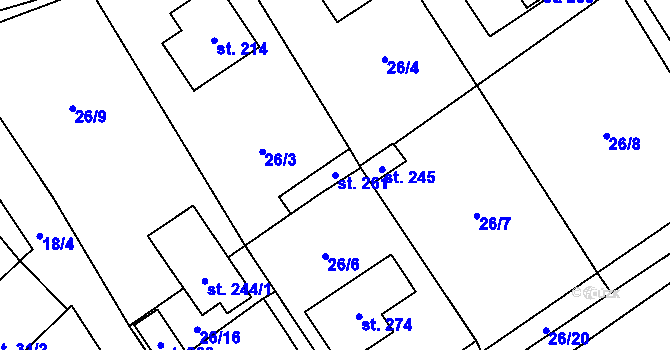 Parcela st. 261 v KÚ Jelenice u Mělníka, Katastrální mapa