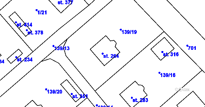 Parcela st. 264 v KÚ Jelenice u Mělníka, Katastrální mapa