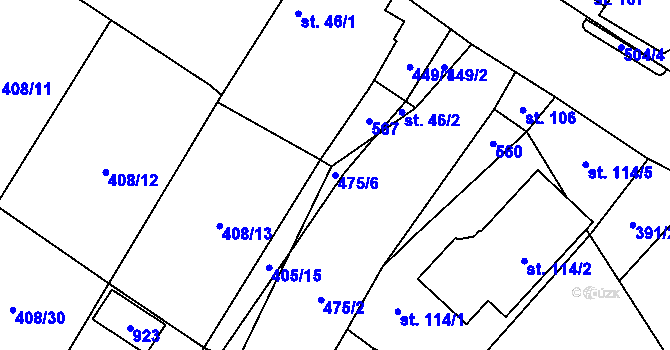 Parcela st. 475/6 v KÚ Jelenice u Mělníka, Katastrální mapa
