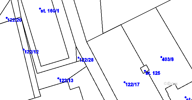 Parcela st. 122/25 v KÚ Jelenice u Mělníka, Katastrální mapa