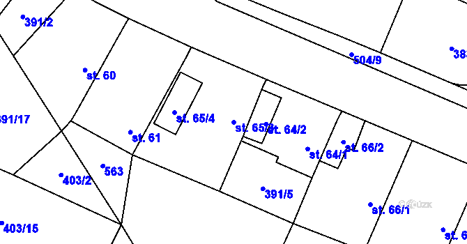 Parcela st. 65/3 v KÚ Jelenice u Mělníka, Katastrální mapa