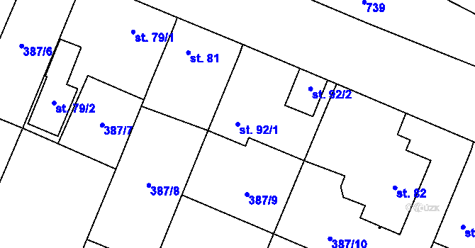 Parcela st. 92/1 v KÚ Jelenice u Mělníka, Katastrální mapa