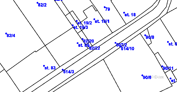Parcela st. 82/22 v KÚ Jelenice u Mělníka, Katastrální mapa
