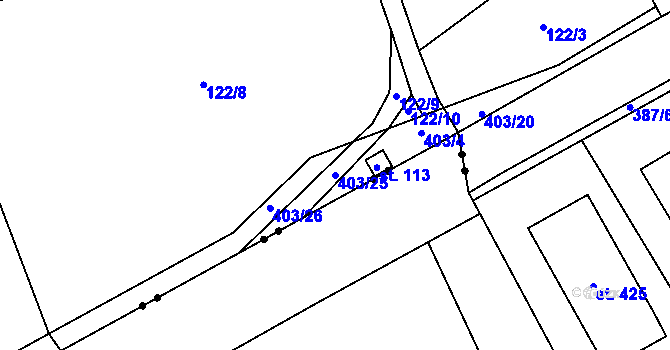 Parcela st. 403/25 v KÚ Jelenice u Mělníka, Katastrální mapa