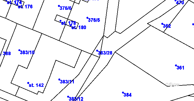 Parcela st. 383/28 v KÚ Jelenice u Mělníka, Katastrální mapa