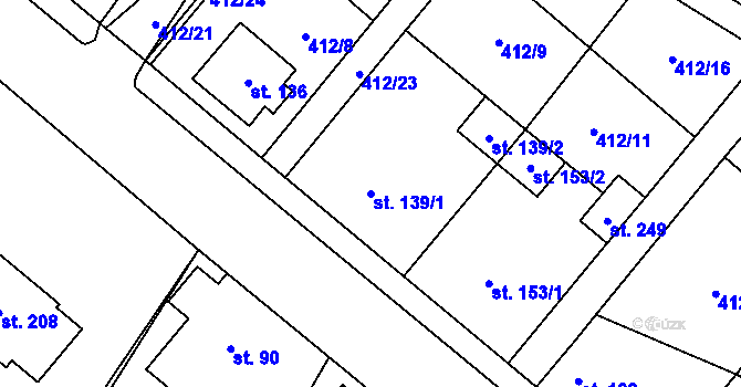 Parcela st. 139/1 v KÚ Jelenice u Mělníka, Katastrální mapa