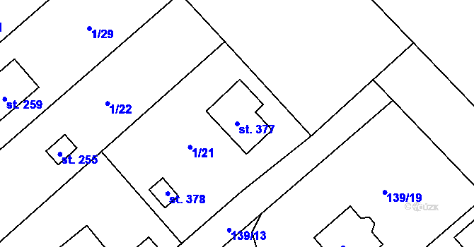 Parcela st. 377 v KÚ Jelenice u Mělníka, Katastrální mapa