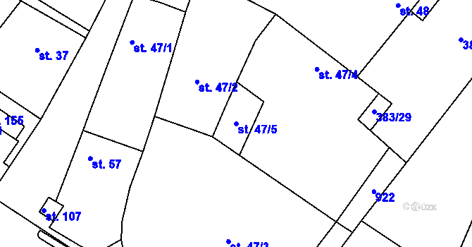 Parcela st. 47/5 v KÚ Jelenice u Mělníka, Katastrální mapa
